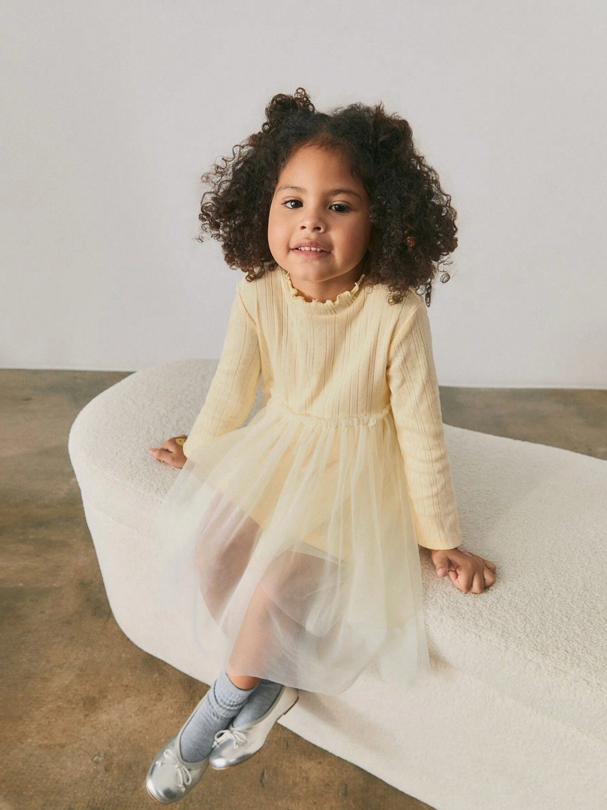 Maija Young Girl Patchwork Round Neck Mesh Splicing Long Sleeve Casual Dress