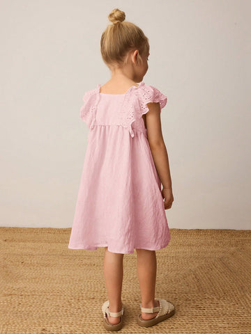 Young Girl Spring/Summer Ruffled Embroidered Puff Sleeve Splicing With 3D Embroidery Decor Countryside Style Dress