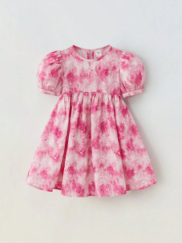 Maija Young Girl Spring Summer Valentine's Day Elegant Tie Dye Rose Swing Dress