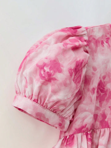 Maija Young Girl Spring Summer Valentine's Day Elegant Tie Dye Rose Swing Dress