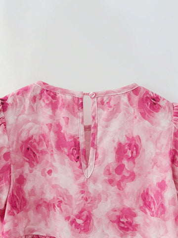 Maija Young Girl Spring Summer Valentine's Day Elegant Tie Dye Rose Swing Dress