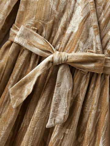 Young Girl Velvet Crossed Bowknot Front Panel Casual Dress