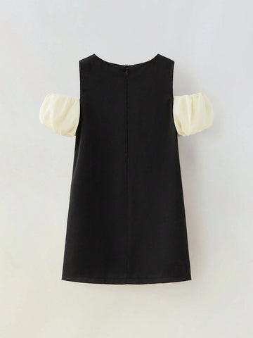 Maija Young Girl's Casual Color Block Puff Sleeve Dress