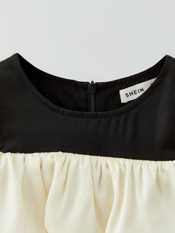 Maija Young Girl's Casual Color Block Puff Sleeve Dress