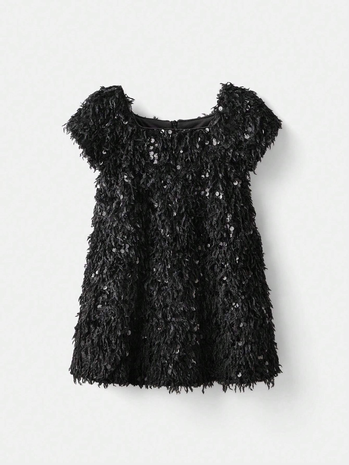 Young Girl's Casual Square Collar Plush Pearl Beaded Dress