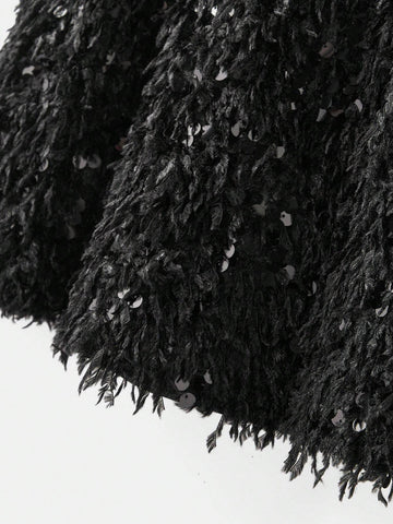 Young Girl's Casual Square Collar Plush Pearl Beaded Dress