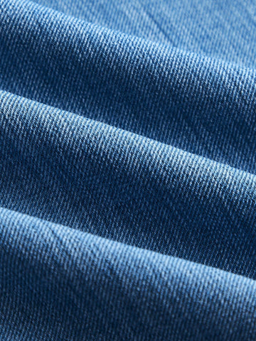 Young Girls Summer Denim Effect Patchwork Embroidery Floral Ruffle Hem Dresses