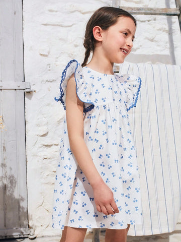 Young Girls Sweet Heart Cutout Back Cherry Bow Print Dress