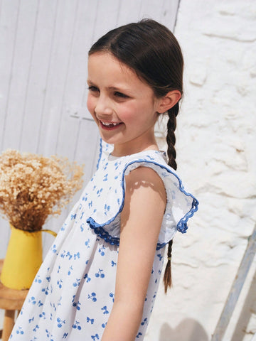 Young Girls Sweet Heart Cutout Back Cherry Bow Print Dress