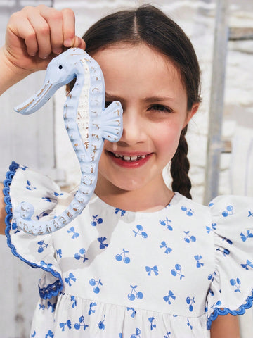 Young Girls Sweet Heart Cutout Back Cherry Bow Print Dress