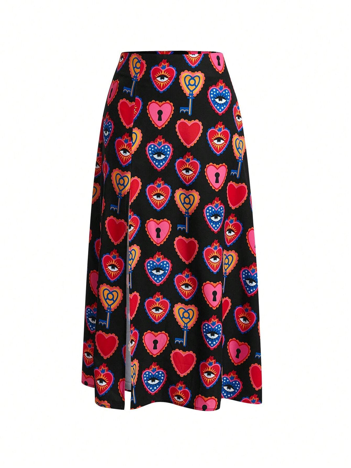 Maju Capelato Vacation Women's Heart Print Side Split Summer Casual Skirt
