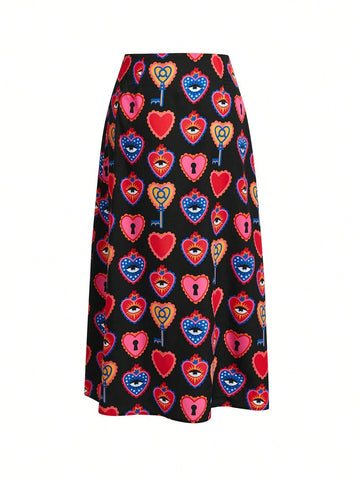 Maju Capelato Vacation Women's Heart Print Side Split Summer Casual Skirt