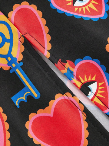 Maju Capelato Vacation Women's Heart Print Side Split Summer Casual Skirt