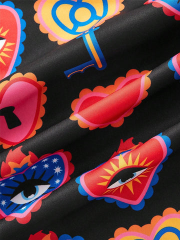 Maju Capelato Vacation Women's Heart Print Side Split Summer Casual Skirt