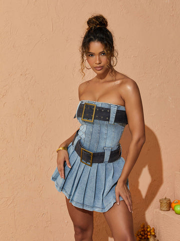 Makiko Strapless Belted Mini Dress