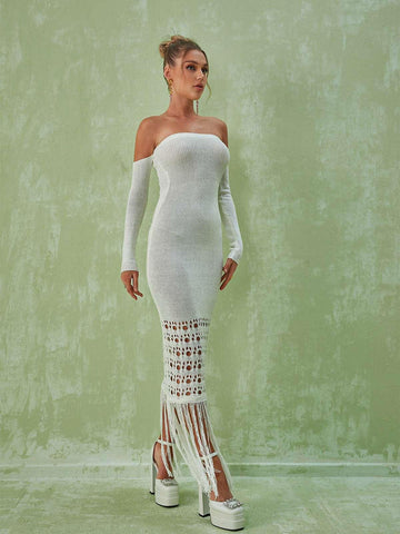 Malti Off Shoulder Fringe Maxi Dress