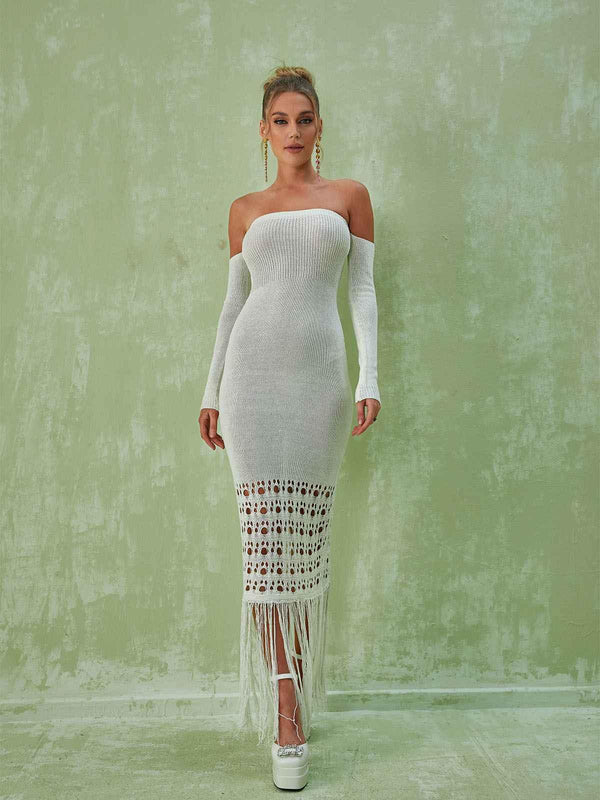 Malti Off Shoulder Fringe Maxi Dress