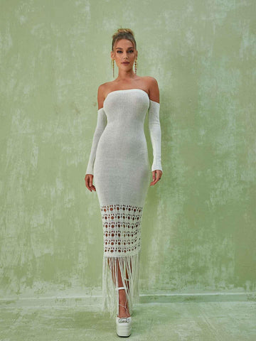 Malti Off Shoulder Fringe Maxi Dress