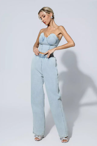Marie Blue Denim Tube Top Set