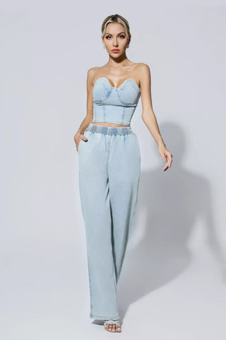 Marie Blue Denim Tube Top Set