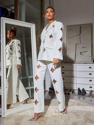 Marietta Cutout Blazer Set In White