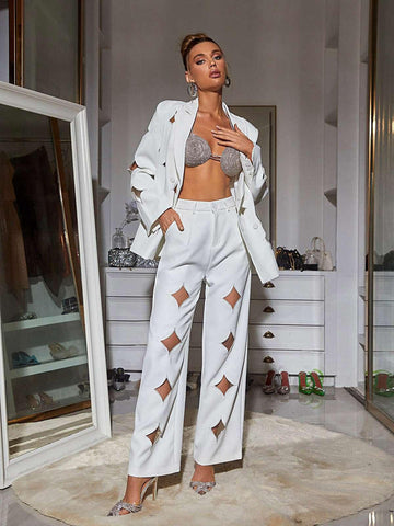 Marietta Cutout Blazer Set In White