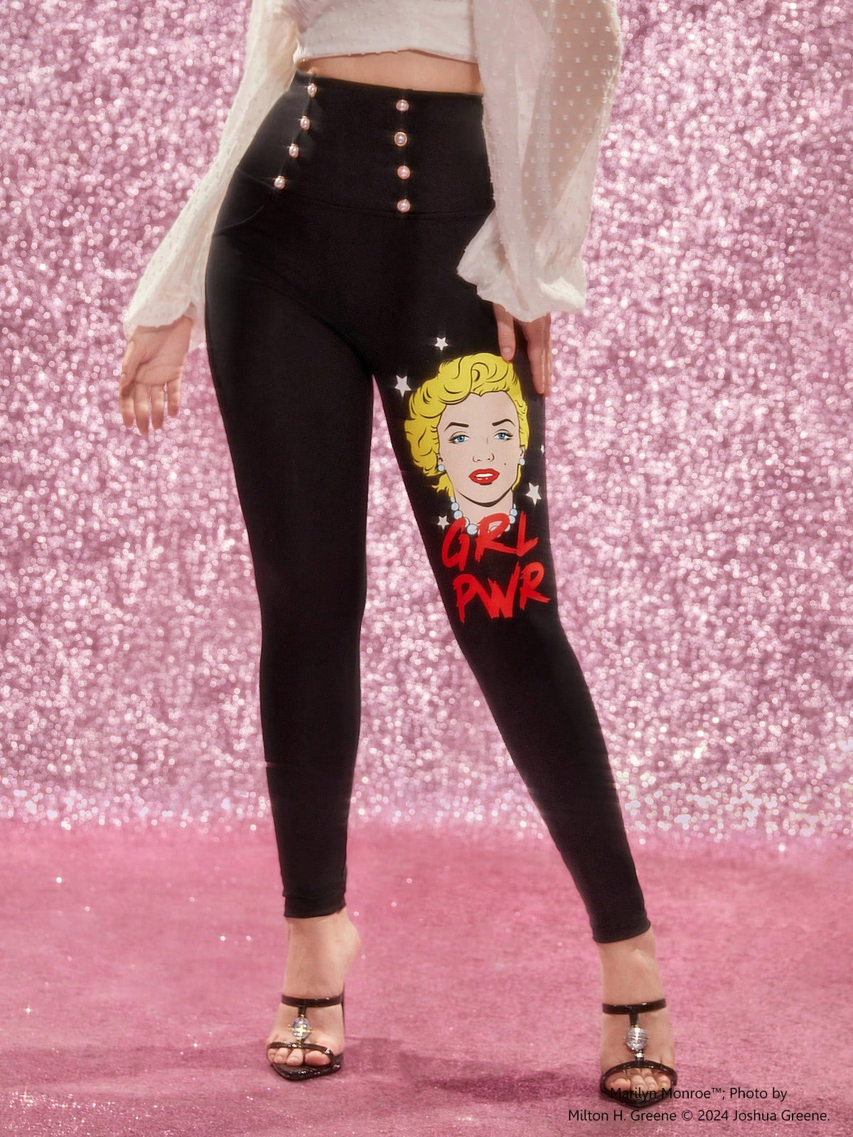 Character And Star Printed Button Embellished Leggings