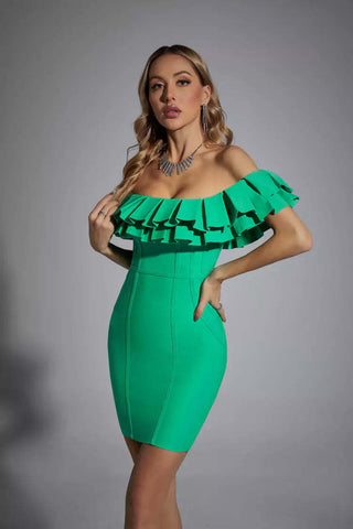 Marley Green Ruffle Mini Bodycon Dress