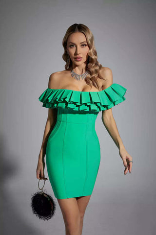 Marley Green Ruffle Mini Bodycon Dress