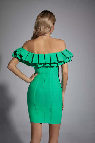 Marley Green Ruffle Mini Bodycon Dress