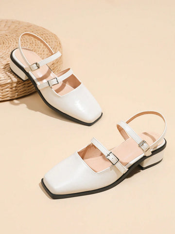 Mary Jane Pumps Women's Chunky High Heels White Sandals