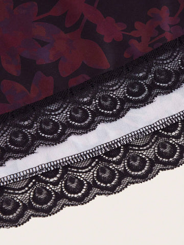 Maryam Alam Goth Floral Print Contrast Lace Mermaid Hem Skirt