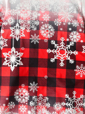 Matching Mom-And-Daughter Long Sleeve Fit-And-Flare Mini Christmas Dress With Plaid, Ombre Snowflake Pattern, Round Neck
