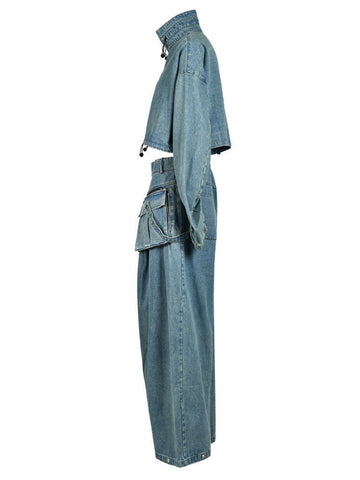 Maudie Pocket Wide Denim Pants Set