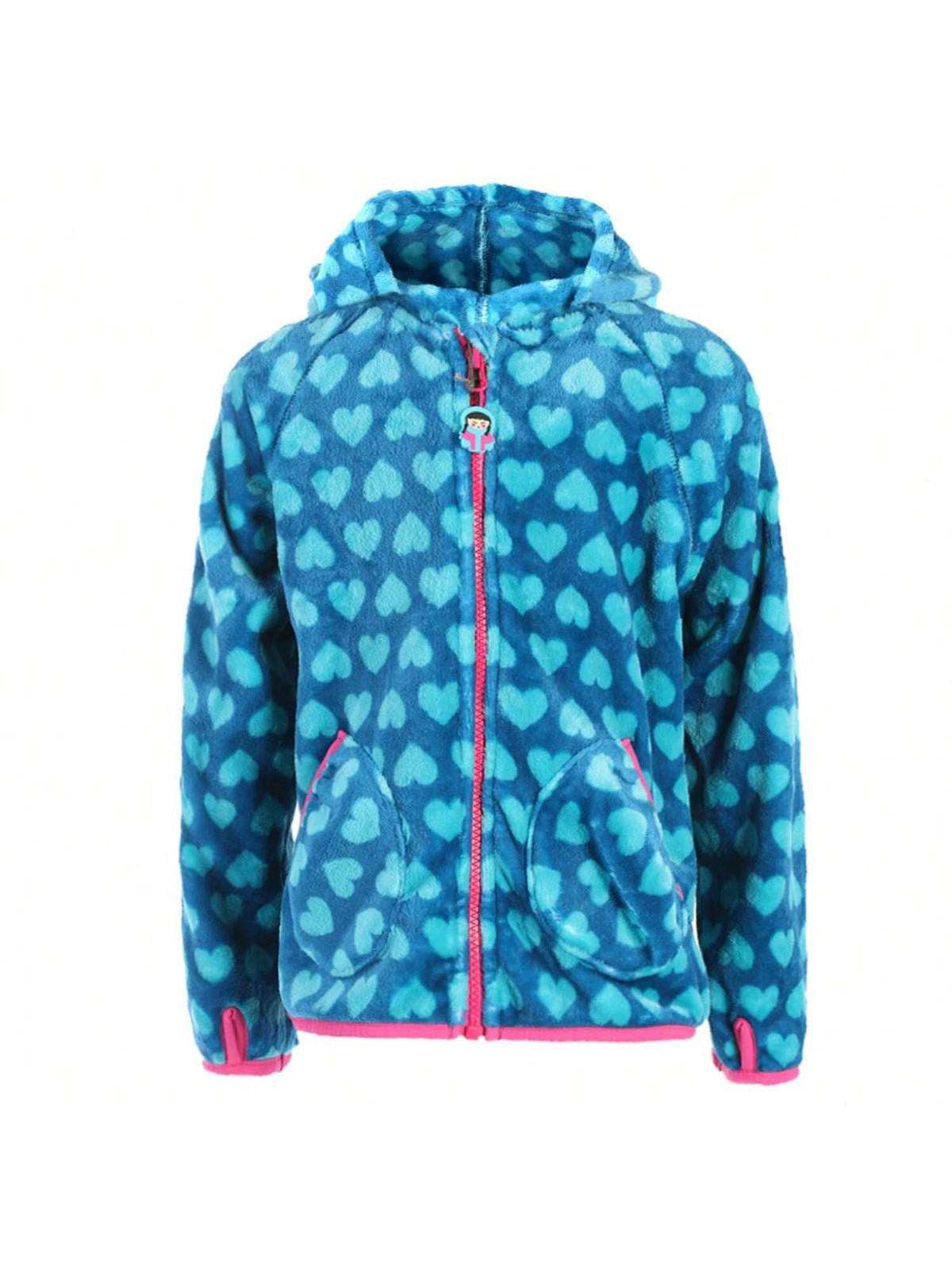 Young Girl Girls Cartoon Pattern Fleece Lined Warm Jacket, Fashion Sports Wear