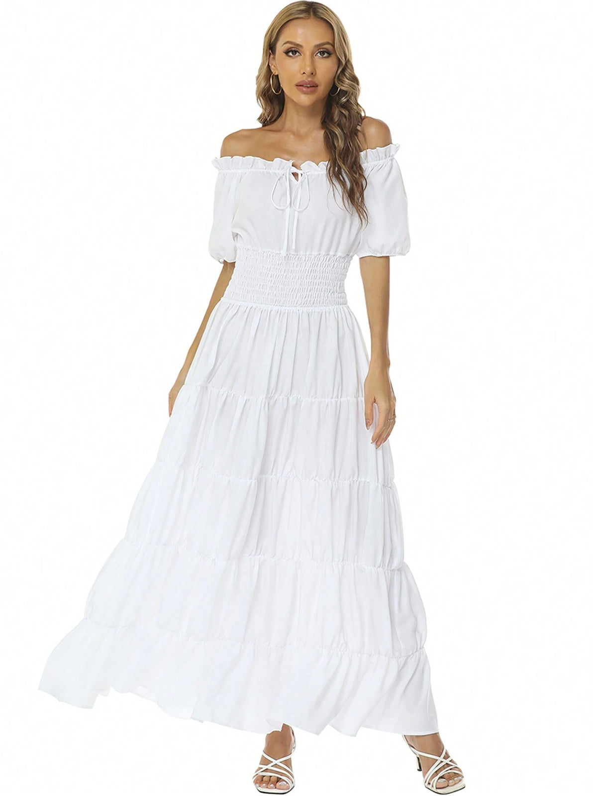 Medieval Style Solid Color Simple Daily Off Shoulder Dress For Women