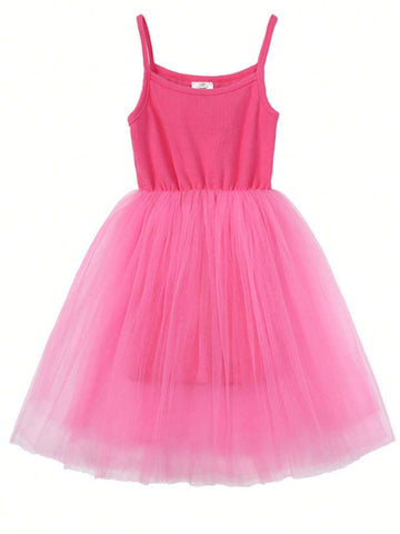 Mesh Contrast Dress For Young Girls Partygoers Dress Up Shawl Coat + Halter Dress 2Pcs Outfit Children Gifts Young Girls Rose Dresses