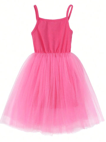 Mesh Contrast Dress For Young Girls Partygoers Dress Up Shawl Coat + Halter Dress 2Pcs Outfit Children Gifts Young Girls Rose Dresses
