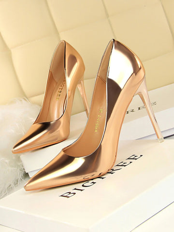 Metallic Ultra High Heeled Court Pumps