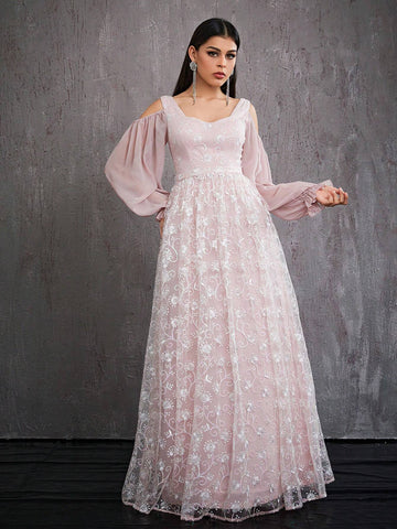 Mgiacy Beaded Embroidery Strapless Long Sleeve High-End Ball Gown