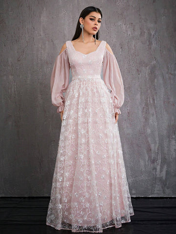 Mgiacy Beaded Embroidery Strapless Long Sleeve High-End Ball Gown
