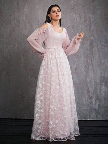 Mgiacy Beaded Embroidery Strapless Long Sleeve High-End Ball Gown