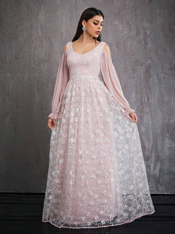 Mgiacy Beaded Embroidery Strapless Long Sleeve High-End Ball Gown