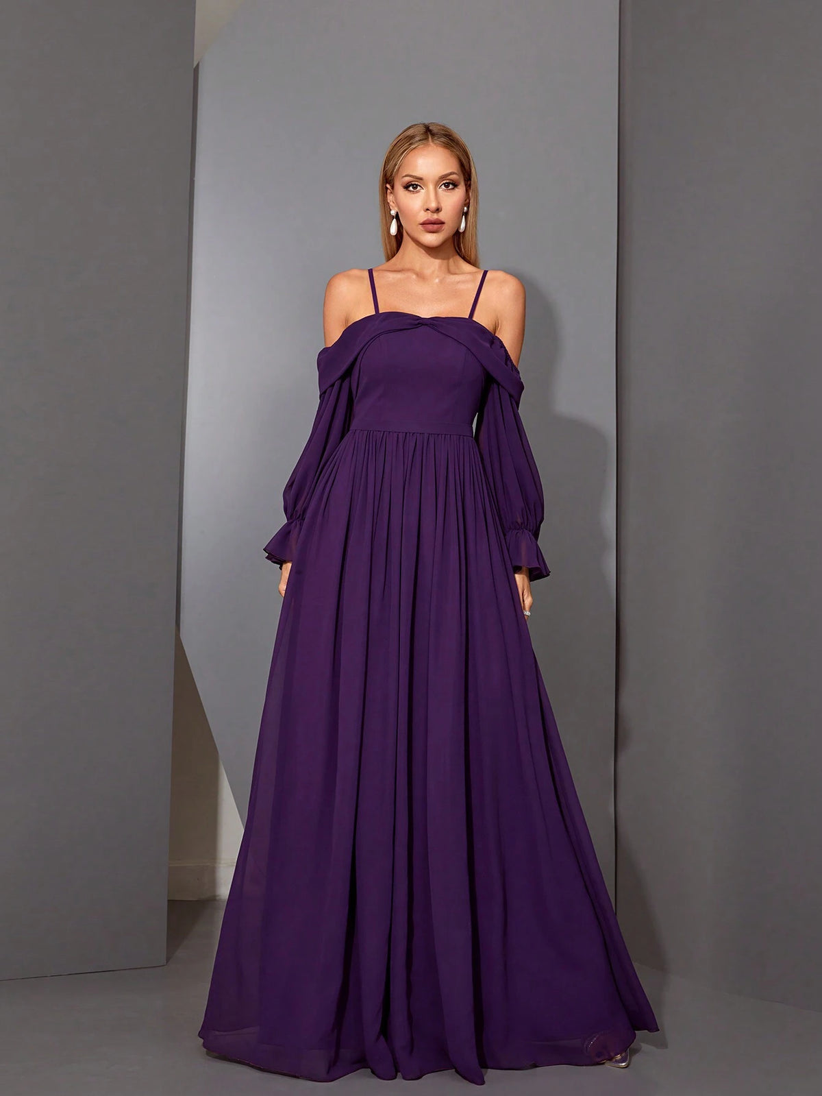Mgiacy Off-Shoulder Pearl Chiffon Lantern Sleeve High-End Evening Dress