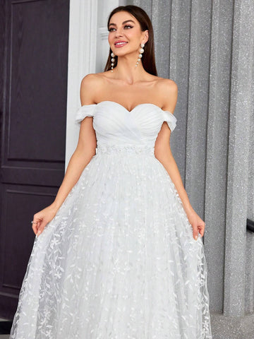 Mgiacy One-Shoulder Irregular Tulle Dress With 3D Lace And Embroidery For Bridal Shower