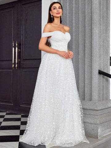 Mgiacy One-Shoulder Irregular Tulle Dress With 3D Lace And Embroidery For Bridal Shower