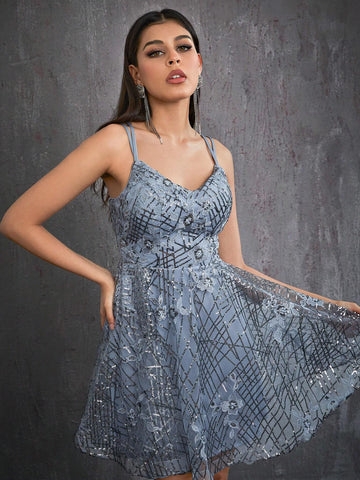 Mgiacy Sparkly Embroidered Camisole With Back Ties, Sexy Backless Short Party Skirt