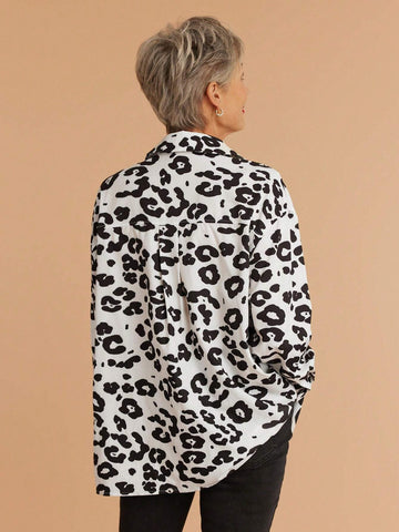 1pc Women's Autumn Loose Fit Dolman Sleeve Casual Commute Leopard Print Blouse