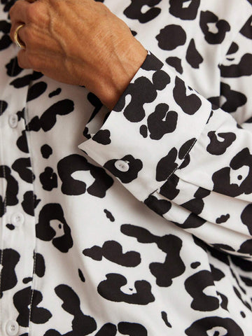 1pc Women's Autumn Loose Fit Dolman Sleeve Casual Commute Leopard Print Blouse