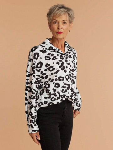 1pc Women's Autumn Loose Fit Dolman Sleeve Casual Commute Leopard Print Blouse